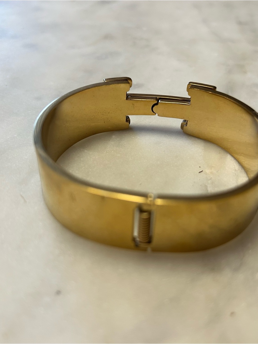 Gold Tone Black Enamel H-Style Hinged Bangle Bracelet - Picture 4 of 6